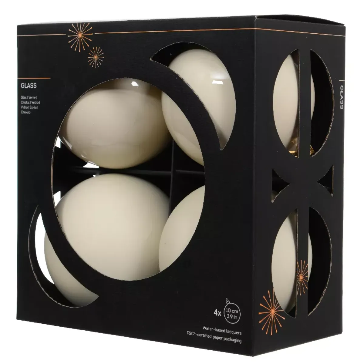 KAEMINGK Palline Di Natale-Set di 4 palline di Natale in vetro (D100 mm) Boreale Bianco lana
