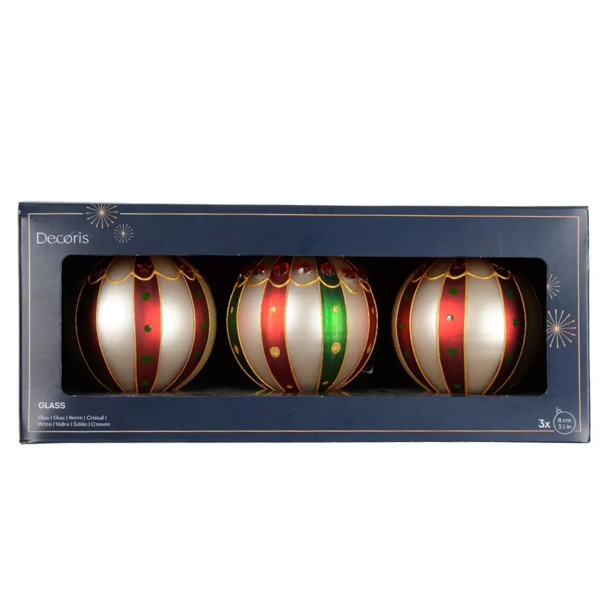 KAEMINGK Palline Di Natale-Set di 3 palline di Natale in vetro (D80 mm) Sweet Circus