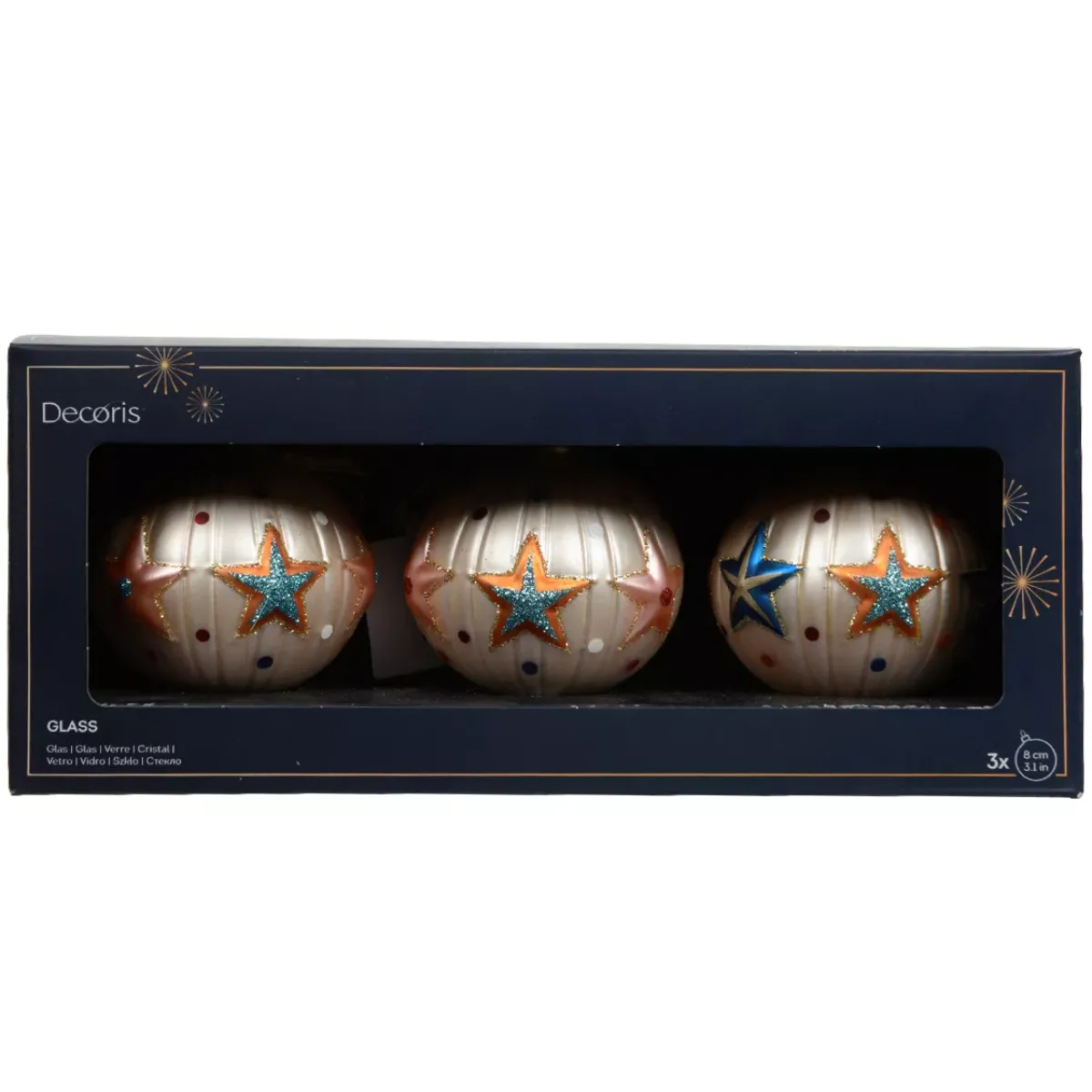 KAEMINGK Palline Di Natale-Set di 3 palline di Natale in vetro (D80 mm) Circo stellato