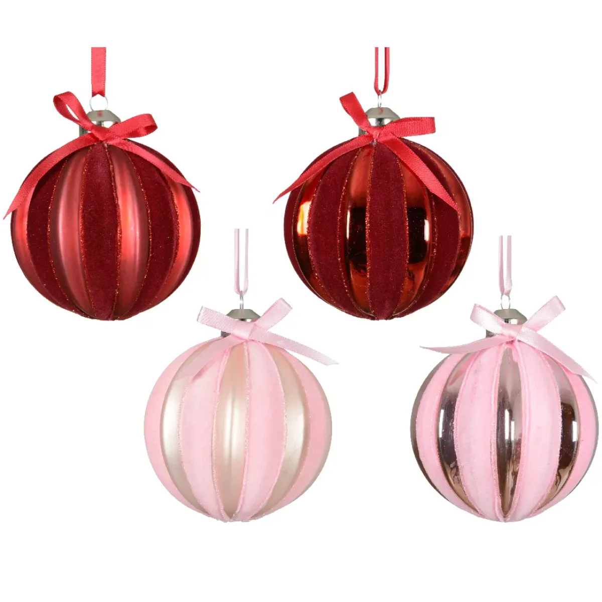 KAEMINGK Palline Di Natale-Set di 12 palline di Natale in vetro (D80 mm) Velluto e fiocco e rosa