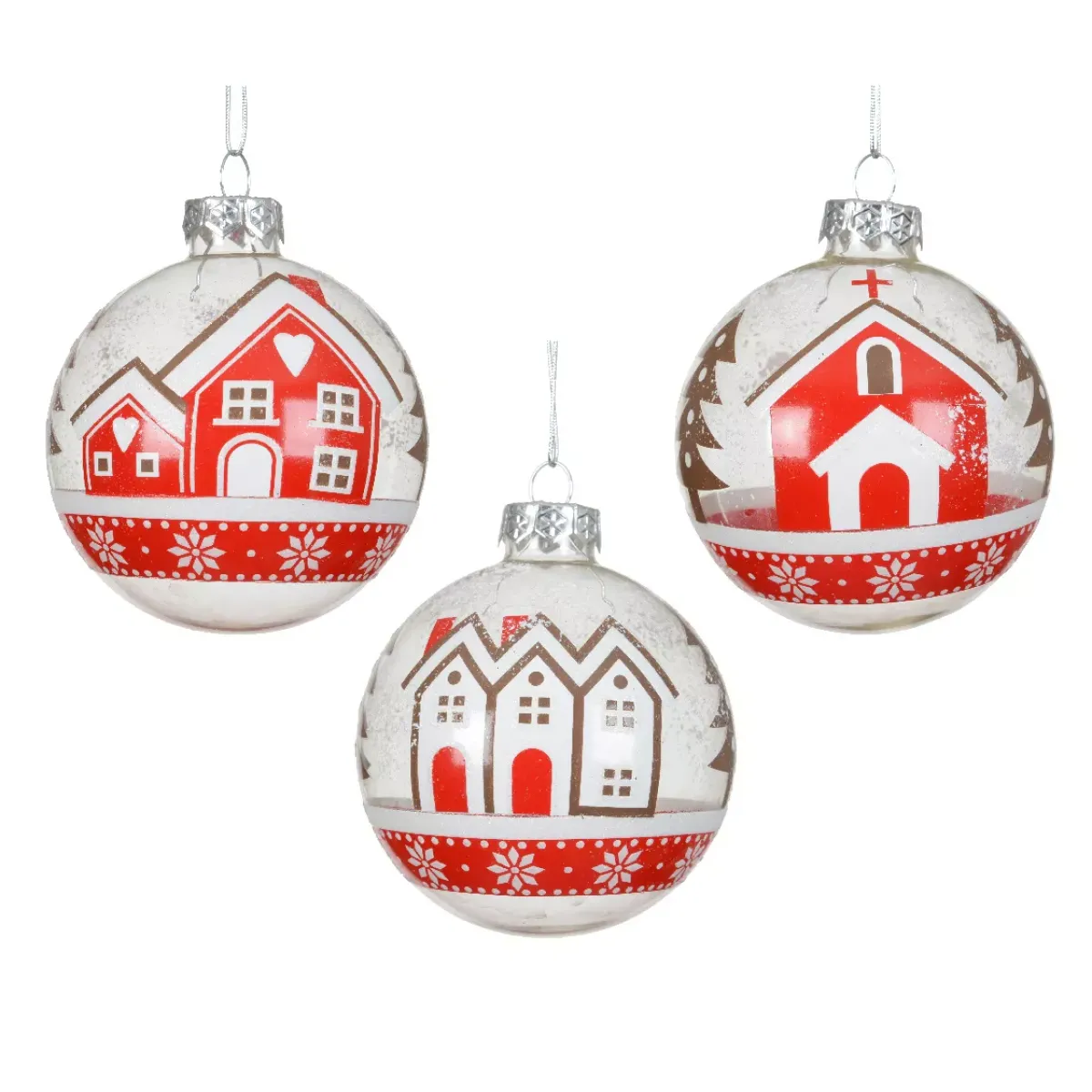 KAEMINGK Palline Di Natale-Set di 12 palline di Natale in vetro (D80 mm) Villaggi innevati e bianco