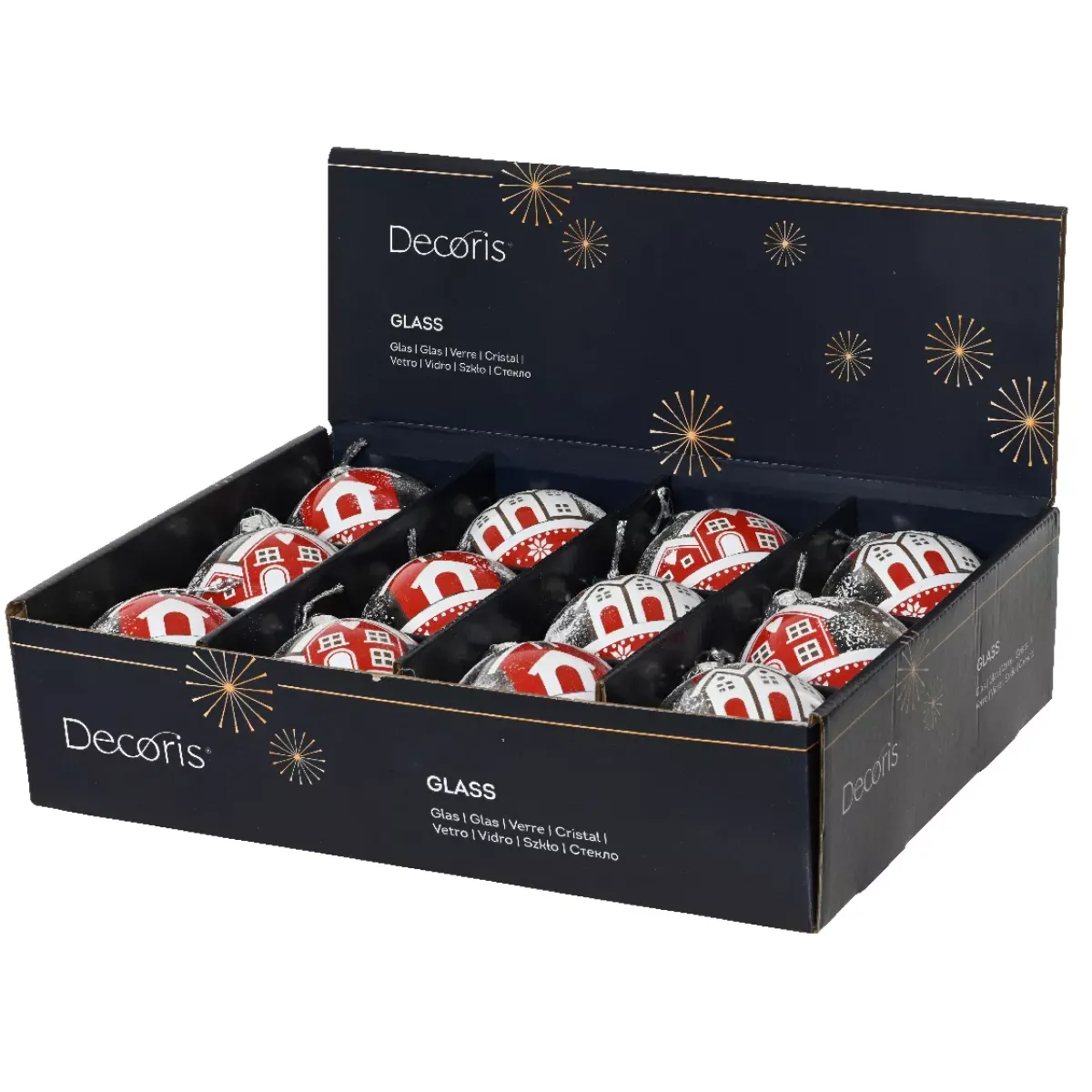 KAEMINGK Palline Di Natale-Set di 12 palline di Natale in vetro (D80 mm) Villaggi innevati e bianco
