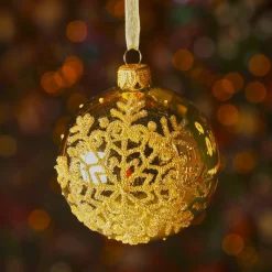 KAEMINGK Palline Di Natale-Set di 6 palline di Natale in vetro (D80 mm) Fiocco di neve dorato con glitter