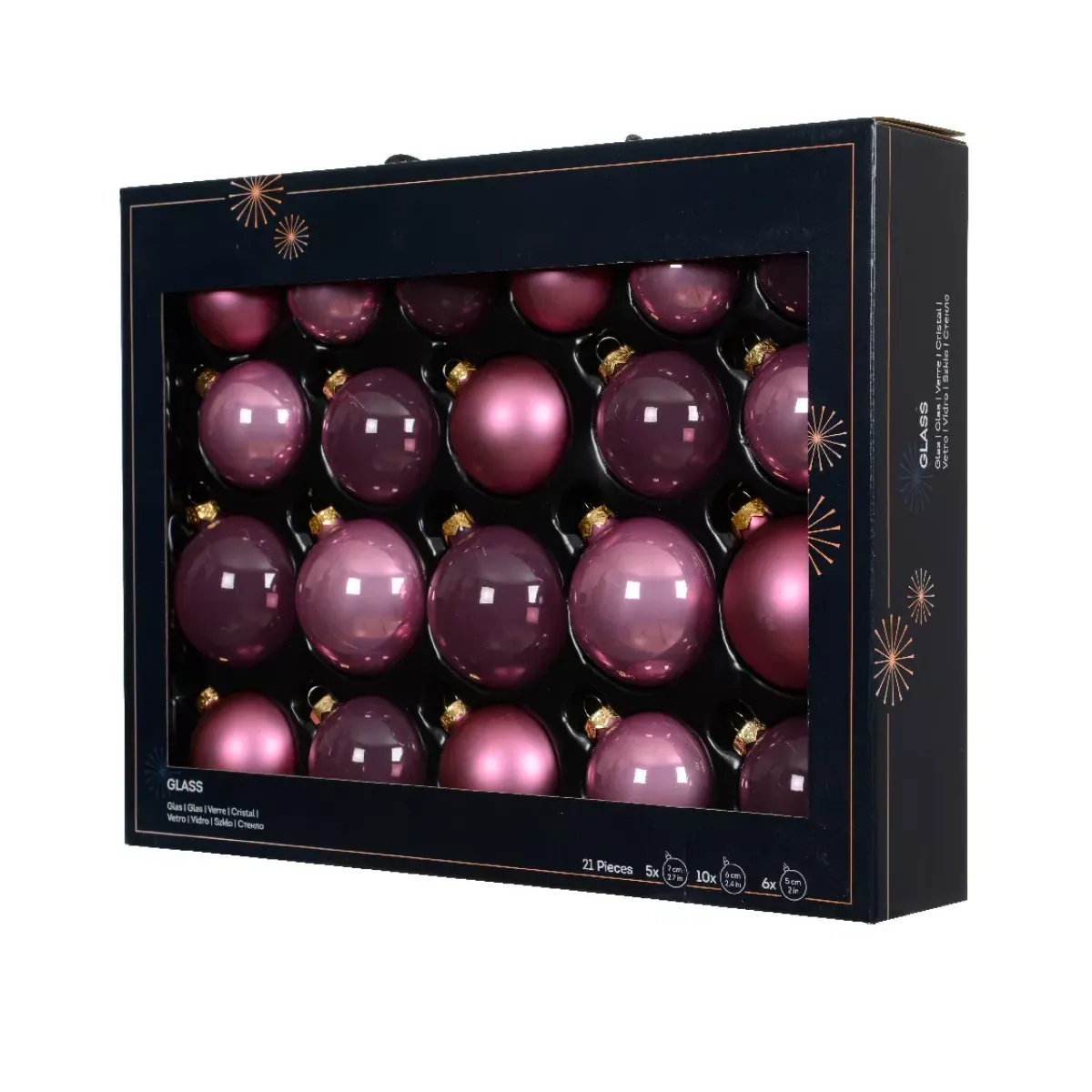 KAEMINGK Palline Di Natale-Set di 21 palline di Natale in vetro (D60 a 75 mm) Assortite Cristallo