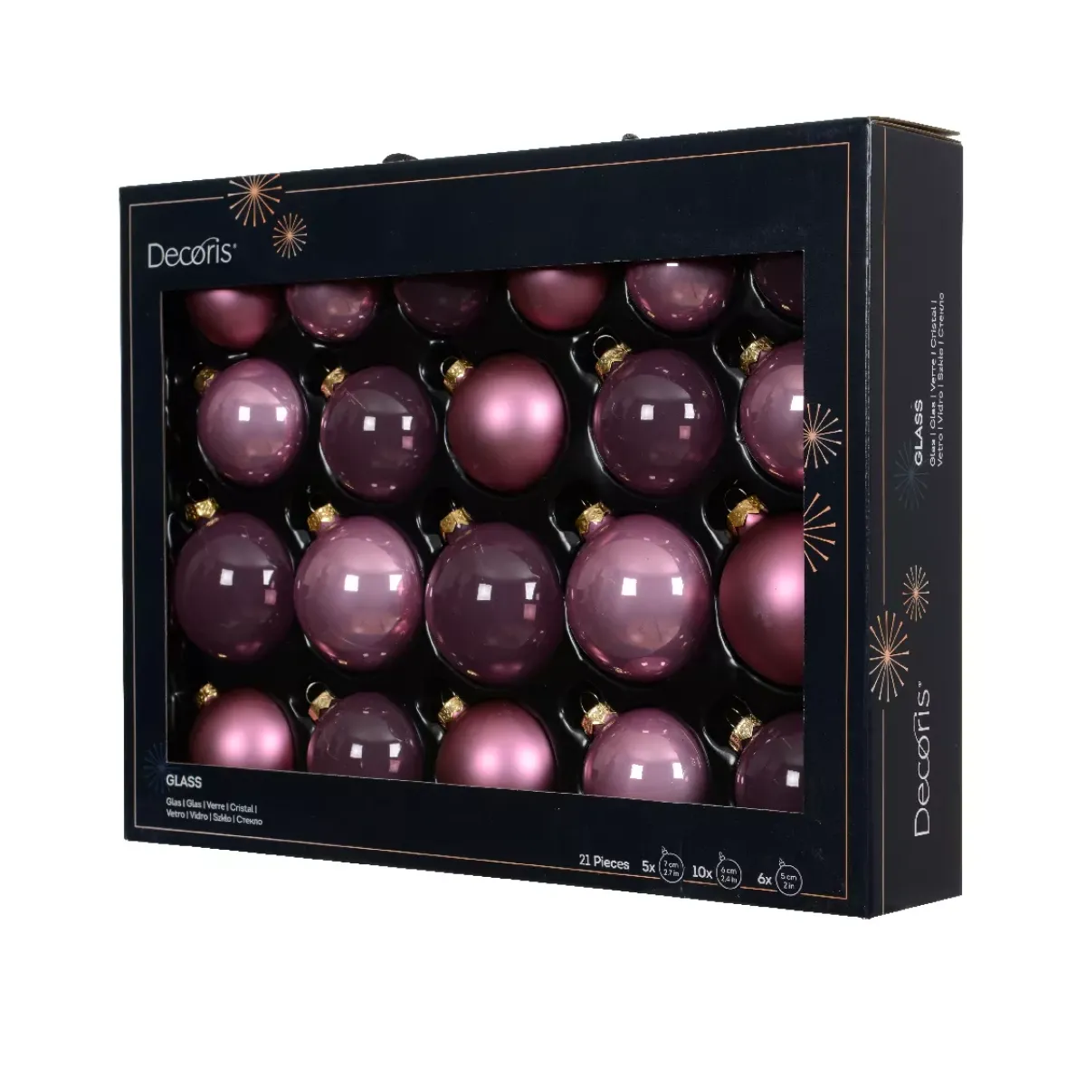 KAEMINGK Palline Di Natale-Set di 21 palline di Natale in vetro (D60 a 75 mm) Assortite Cristallo