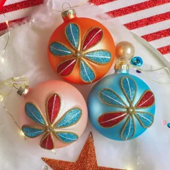 KAEMINGK Palline Di Natale-Set di 12 palline di Natale in vetro (D80 mm) Petali glitterati