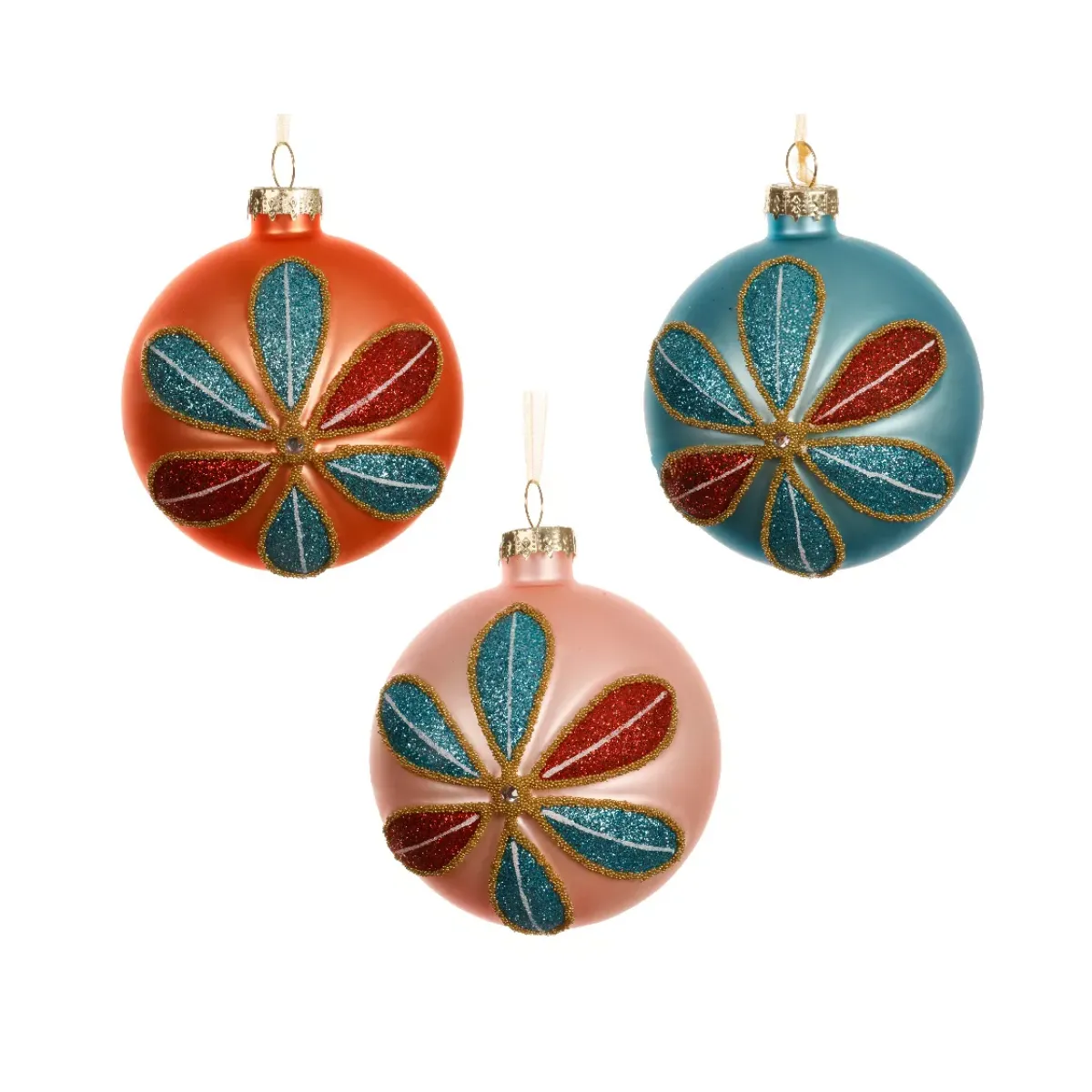 KAEMINGK Palline Di Natale-Set di 12 palline di Natale in vetro (D80 mm) Petali glitterati