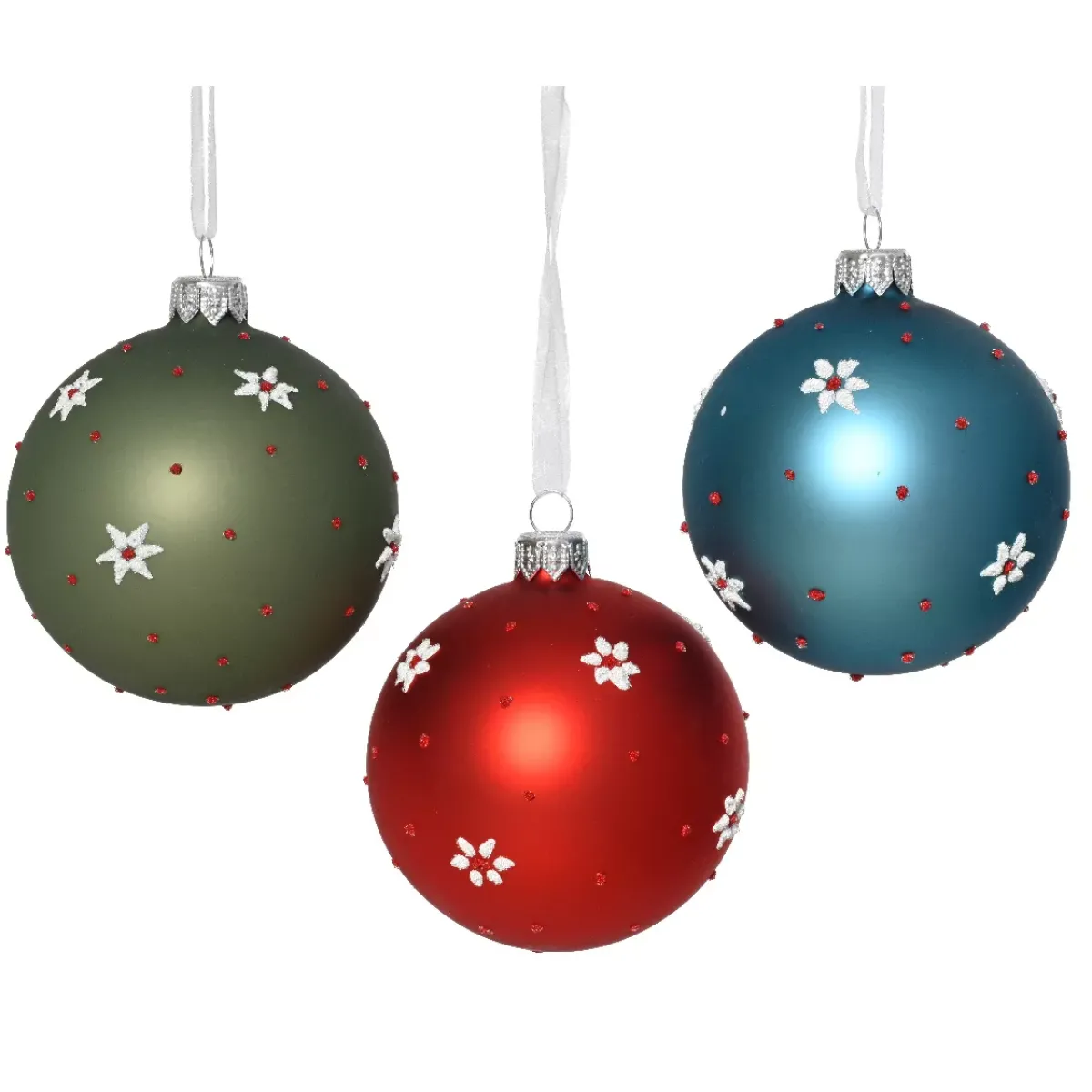 KAEMINGK Palline Di Natale-Set di 6 palline di Natale in vetro (D80 mm) Fiori e pois