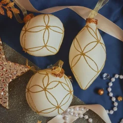 KAEMINGK Palline Di Natale-Set di 12 palline di Natale in vetro (D80 mm) Paris glitterato Bianco lana