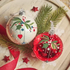 KAEMINGK Palline Di Natale-Set di 6 palline di Natale in vetro (D80 mm) Natale d'Antan e bianco
