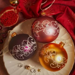 KAEMINGK Palline Di Natale-Set di 6 palline di Natale in vetro (D80 mm) Bucolico Oro, fico e rosa