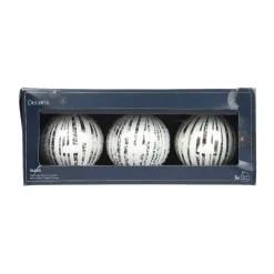 KAEMINGK Palline Di Natale-Set di 3 palline di Natale in vetro (D80 mm) Neve Bianca e argento