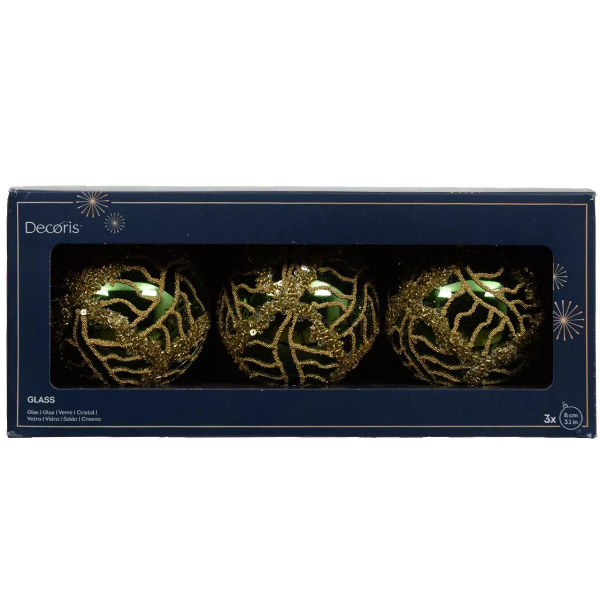 KAEMINGK Palline Di Natale-Set di 3 palline di Natale in vetro (D80 mm) Shiny glitter