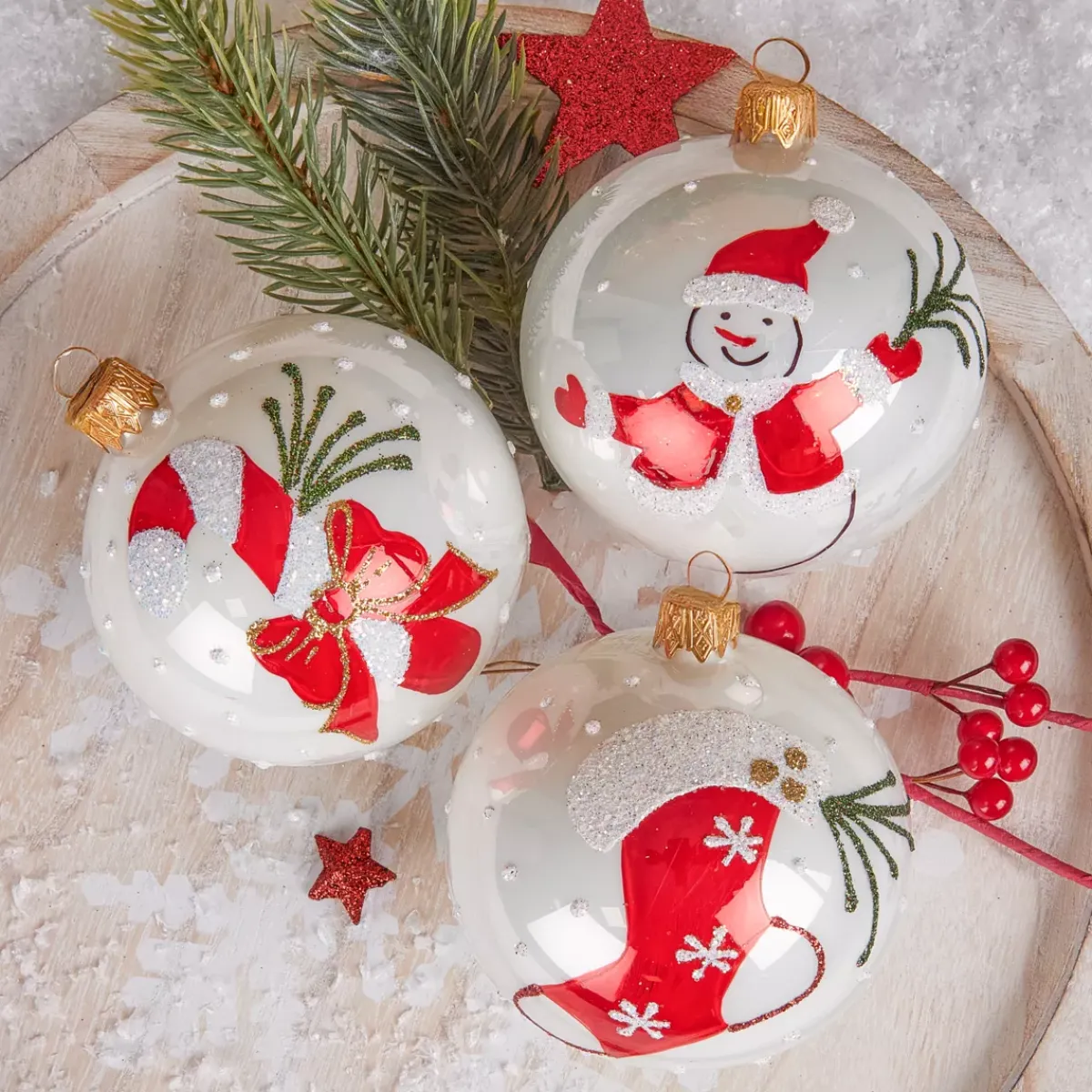 KOOPMAN Palline Di Natale-Set di 12 palline di Natale in vetro (D80 mm) Natale Tradizionale perlato