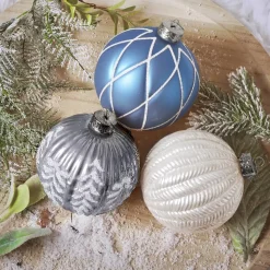 KAEMINGK Palline Di Natale-Set di 12 palline di Natale in vetro (D100 mm) Sogno Cielo blu, bianco e grigio