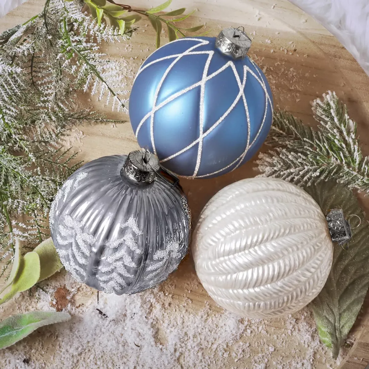 KAEMINGK Palline Di Natale-Set di 12 palline di Natale in vetro (D100 mm) Sogno Cielo blu, bianco e grigio