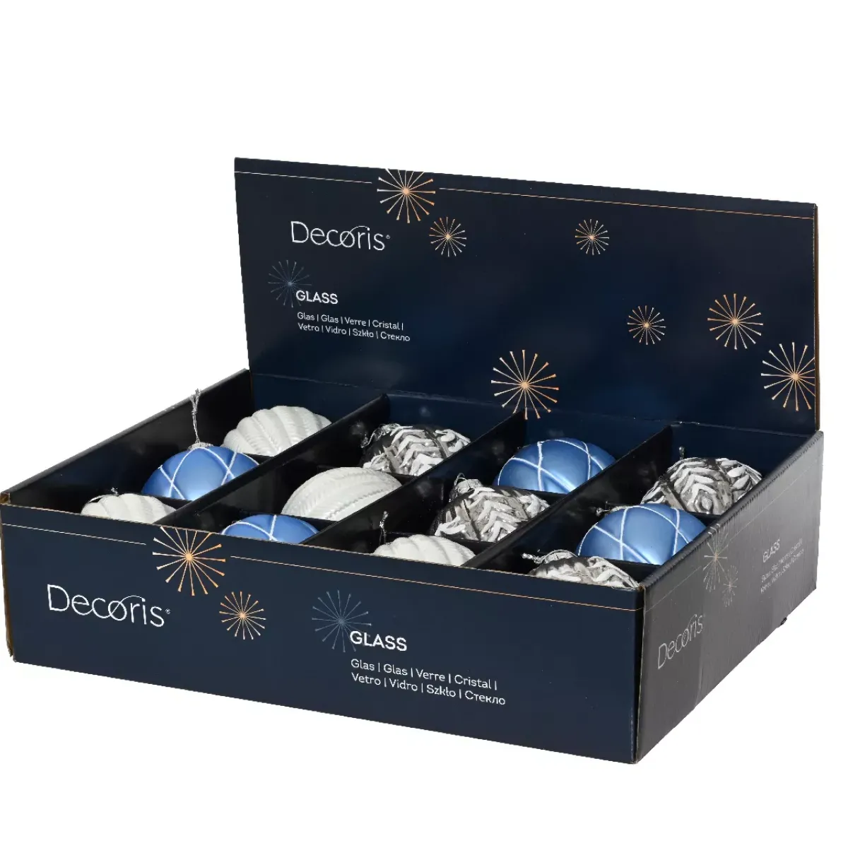 KAEMINGK Palline Di Natale-Set di 12 palline di Natale in vetro (D100 mm) Sogno Cielo blu, bianco e grigio