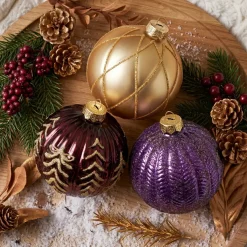 KAEMINGK Palline Di Natale-Set di 12 palline di Natale in vetro (D100 mm) Sogno Fico bordeaux e oro