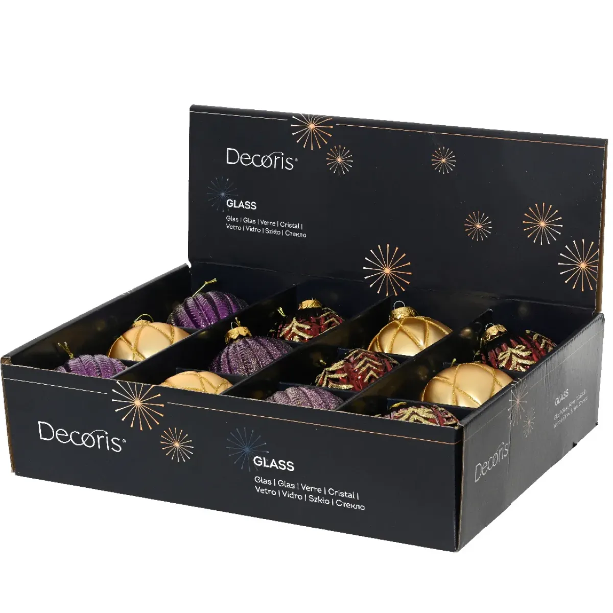 KAEMINGK Palline Di Natale-Set di 12 palline di Natale in vetro (D100 mm) Sogno Fico bordeaux e oro