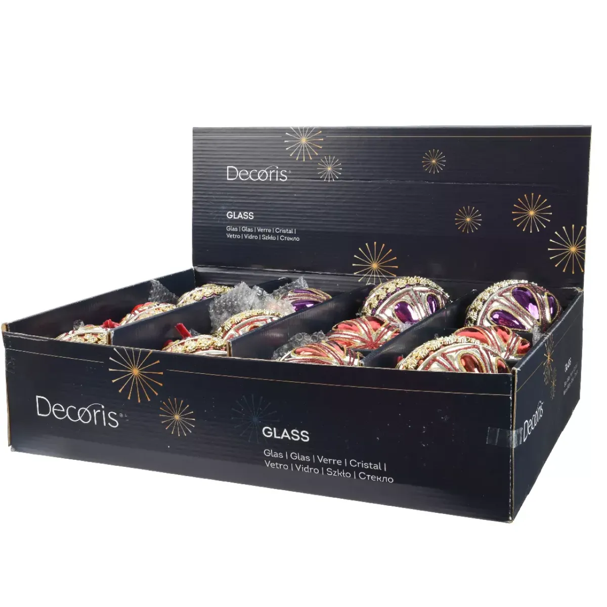 KAEMINGK Palline Di Natale-Set di 12 palline di Natale in vetro (D100mm) Diamante Rocaille Rosso e