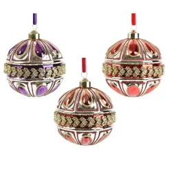 KAEMINGK Palline Di Natale-Set di 12 palline di Natale in vetro (D100mm) Diamante Rocaille Rosso e