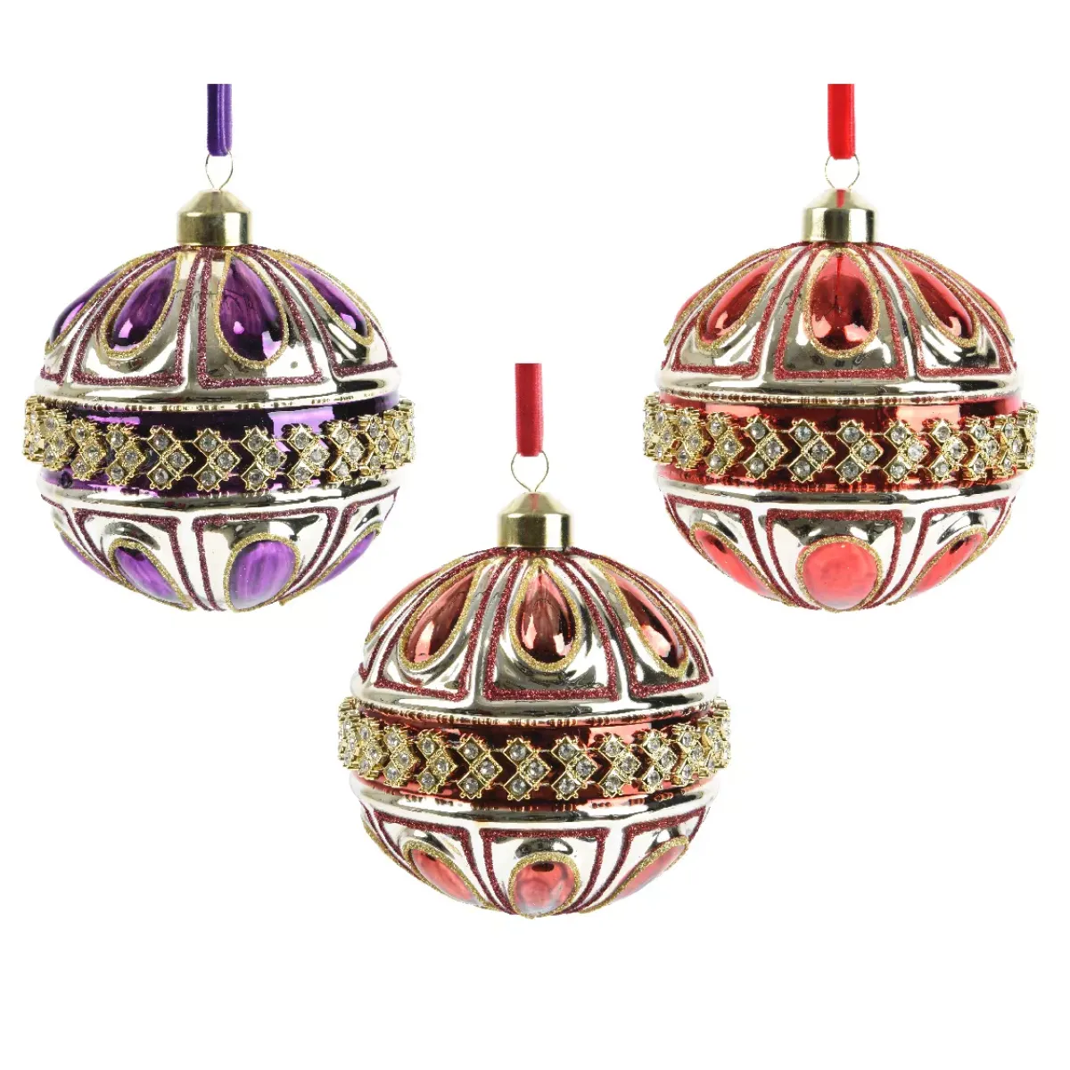 KAEMINGK Palline Di Natale-Set di 12 palline di Natale in vetro (D100mm) Diamante Rocaille Rosso e