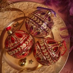 KAEMINGK Palline Di Natale-Set di 12 palline di Natale in vetro (D100mm) Diamante Rocaille Rosso e