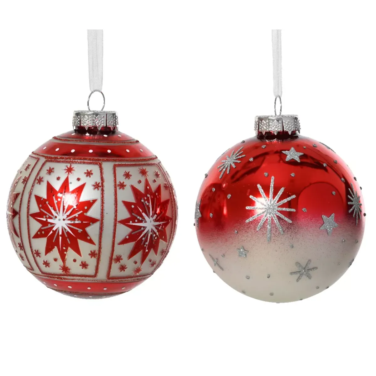 KAEMINGK Palline Di Natale-Set di 12 palline di Natale in vetro (D80 mm) Meribel con glitter argento