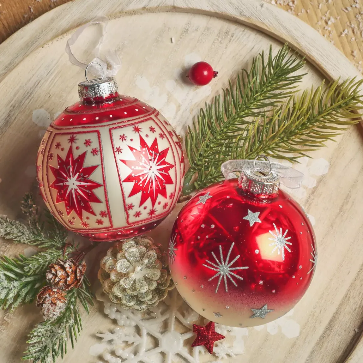 KAEMINGK Palline Di Natale-Set di 12 palline di Natale in vetro (D80 mm) Meribel con glitter argento