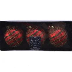 KAEMINGK Palline Di Natale-Set di 3 palline di Natale in vetro (D80 mm) Quadretti luccicanti
