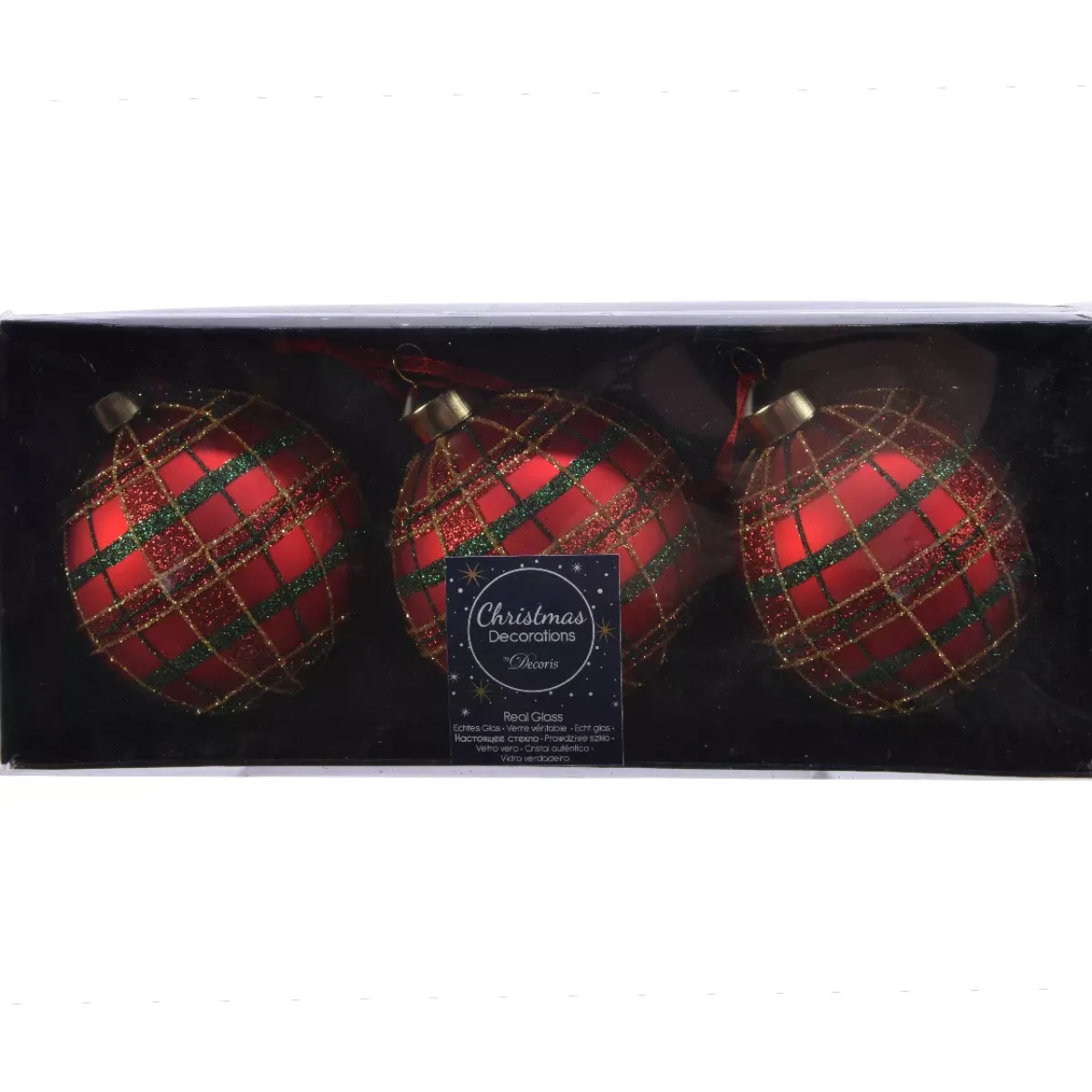 KAEMINGK Palline Di Natale-Set di 3 palline di Natale in vetro (D80 mm) Quadretti luccicanti