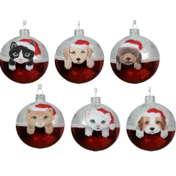 KAEMINGK Palline Di Natale-Set di 6 palline di Natale in vetro (D80 mm) Cani e Gatti