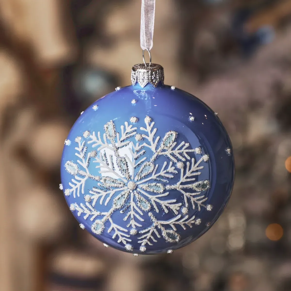 KAEMINGK Palline Di Natale-Set di 6 palline di Natale in vetro (D80 mm) Mio bel Fiocco di neve Blu cielo