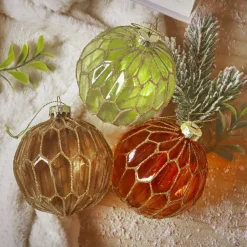 KAEMINGK Palline Di Natale-Set di 12 palline di Natale in vetro (D80 mm) Chic con glitter oro