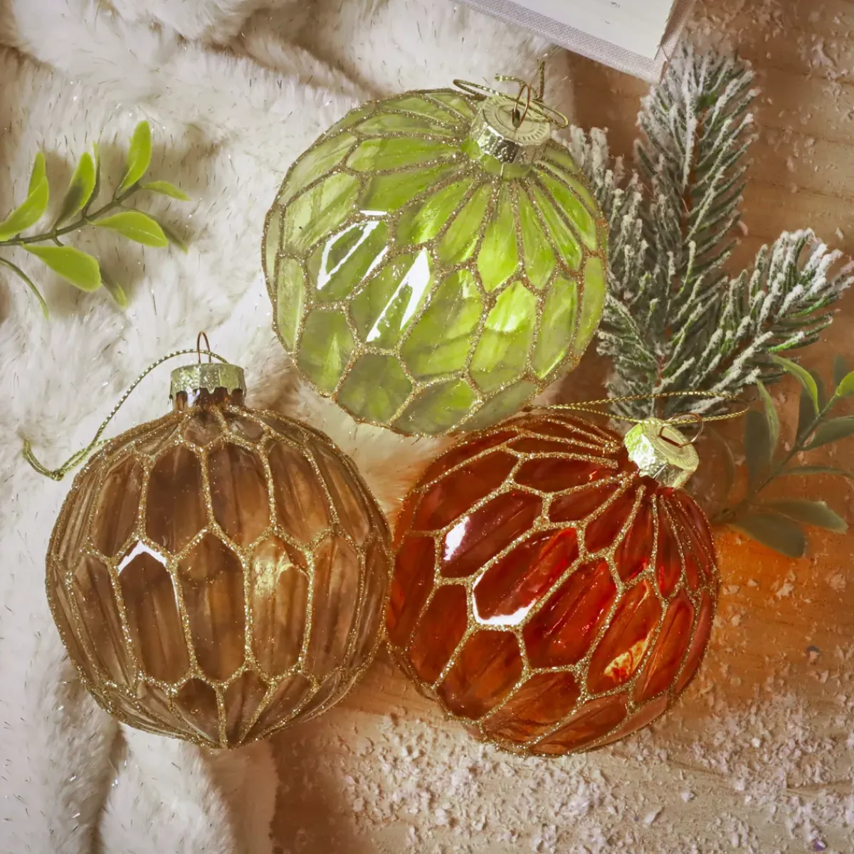 KAEMINGK Palline Di Natale-Set di 12 palline di Natale in vetro (D80 mm) Chic con glitter oro