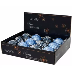 KAEMINGK Palline Di Natale-Set di 12 palline di Natale in vetro (D80 mm) Scintille di Natale Blu cielo e