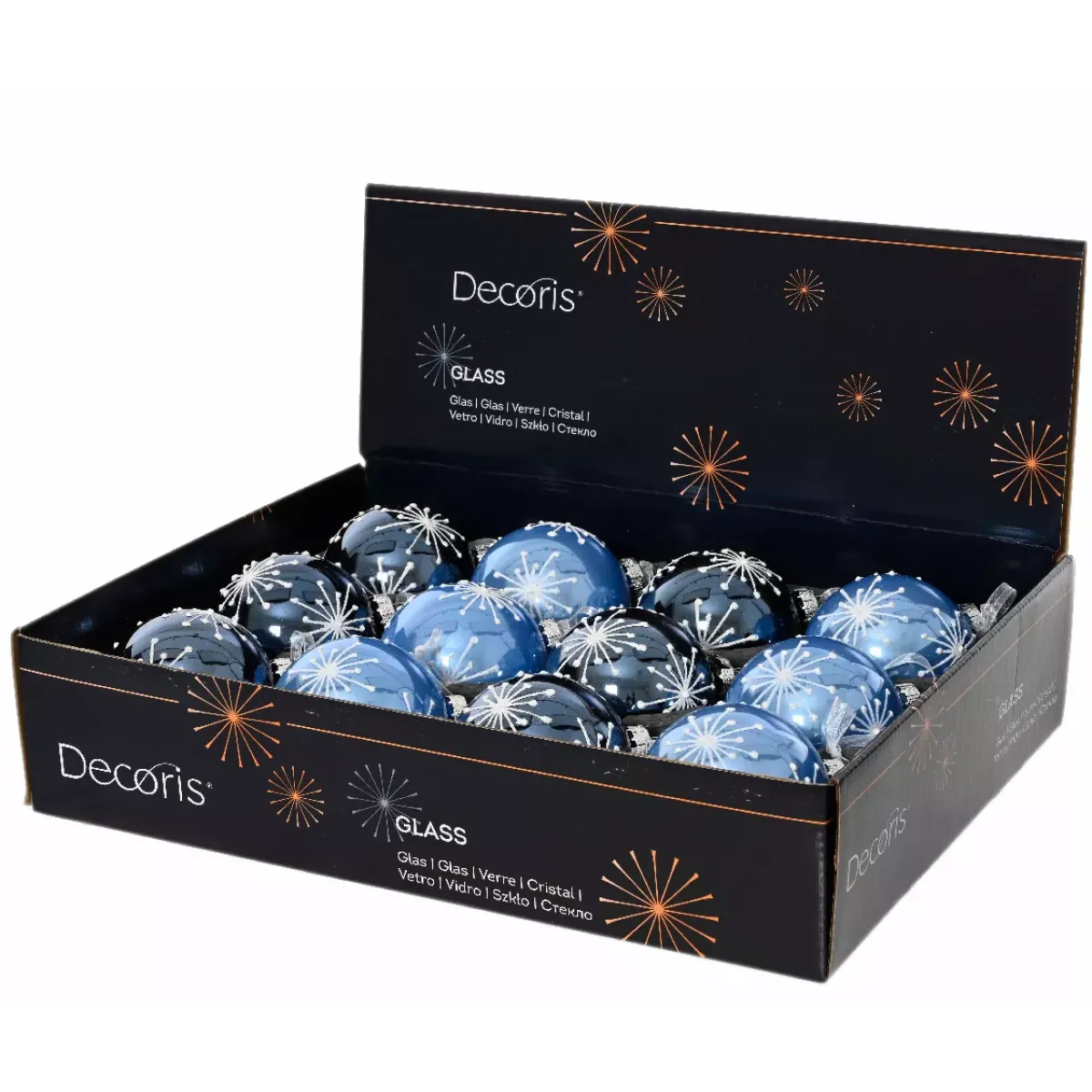 KAEMINGK Palline Di Natale-Set di 12 palline di Natale in vetro (D80 mm) Scintille di Natale Blu cielo e