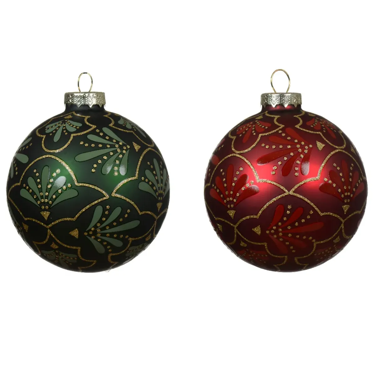 KAEMINGK Palline Di Natale-Set di 12 palline di Natale in vetro (D80 mm) Gatsby Verde e rosso
