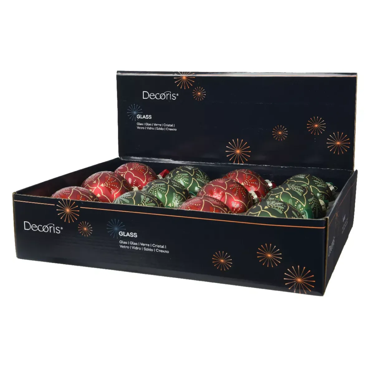 KAEMINGK Palline Di Natale-Set di 12 palline di Natale in vetro (D80 mm) Gatsby Verde e rosso