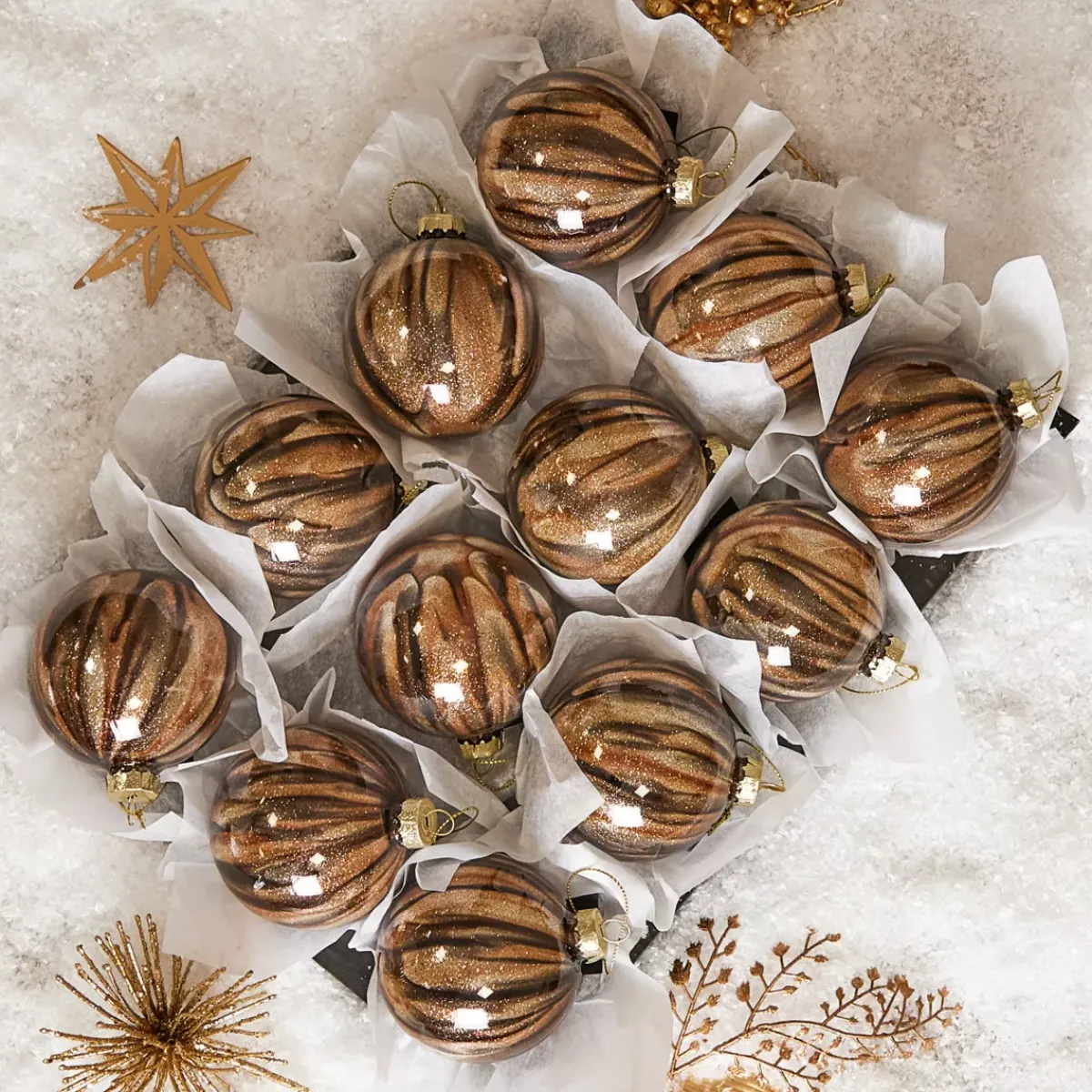 KOOPMAN Palline Di Natale-Set di 12 palline di Natale in vetro (D80 mm) New York scintillante