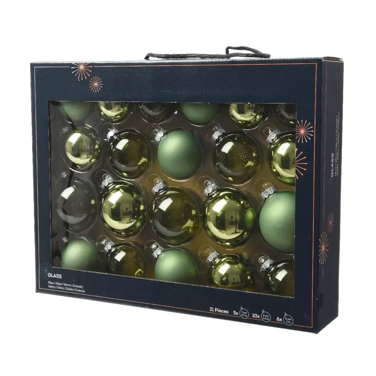KAEMINGK Palline Di Natale-Set di 21 palline di Natale in vetro assortite Cristallo