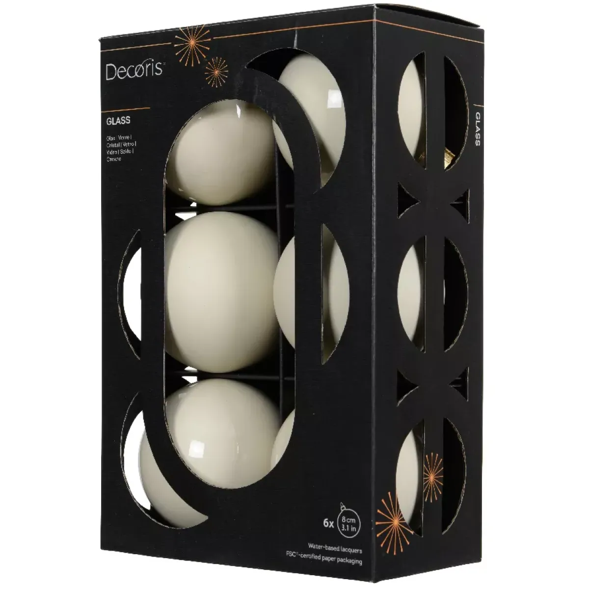 KAEMINGK Palline Di Natale-Set di 6 Palline di Natale in vetro (D80 mm) Boreale Bianco lana