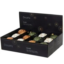 KAEMINGK Palline Di Natale-Set di 12 palline di Natale in vetro (D100 mm) Sogno Bianco lana, e Verde rosmarino