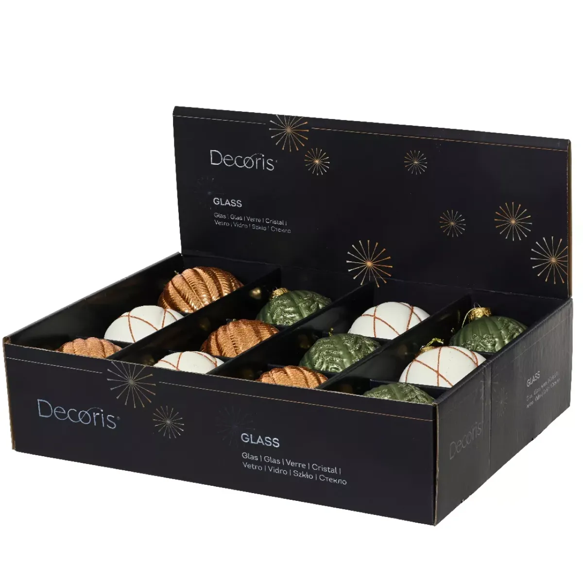 KAEMINGK Palline Di Natale-Set di 12 palline di Natale in vetro (D100 mm) Sogno Bianco lana, e Verde rosmarino