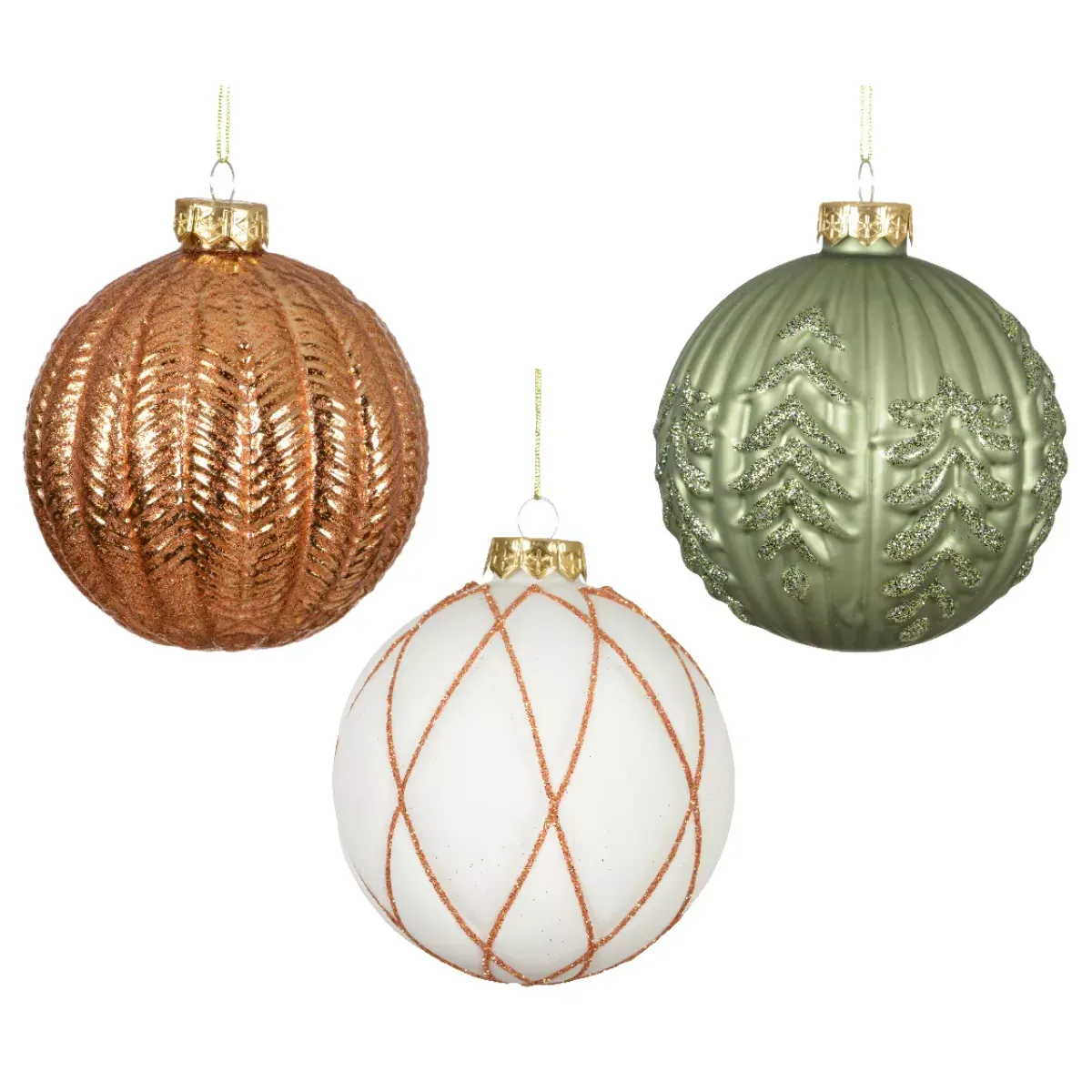 KAEMINGK Palline Di Natale-Set di 12 palline di Natale in vetro (D100 mm) Sogno Bianco lana, e Verde rosmarino