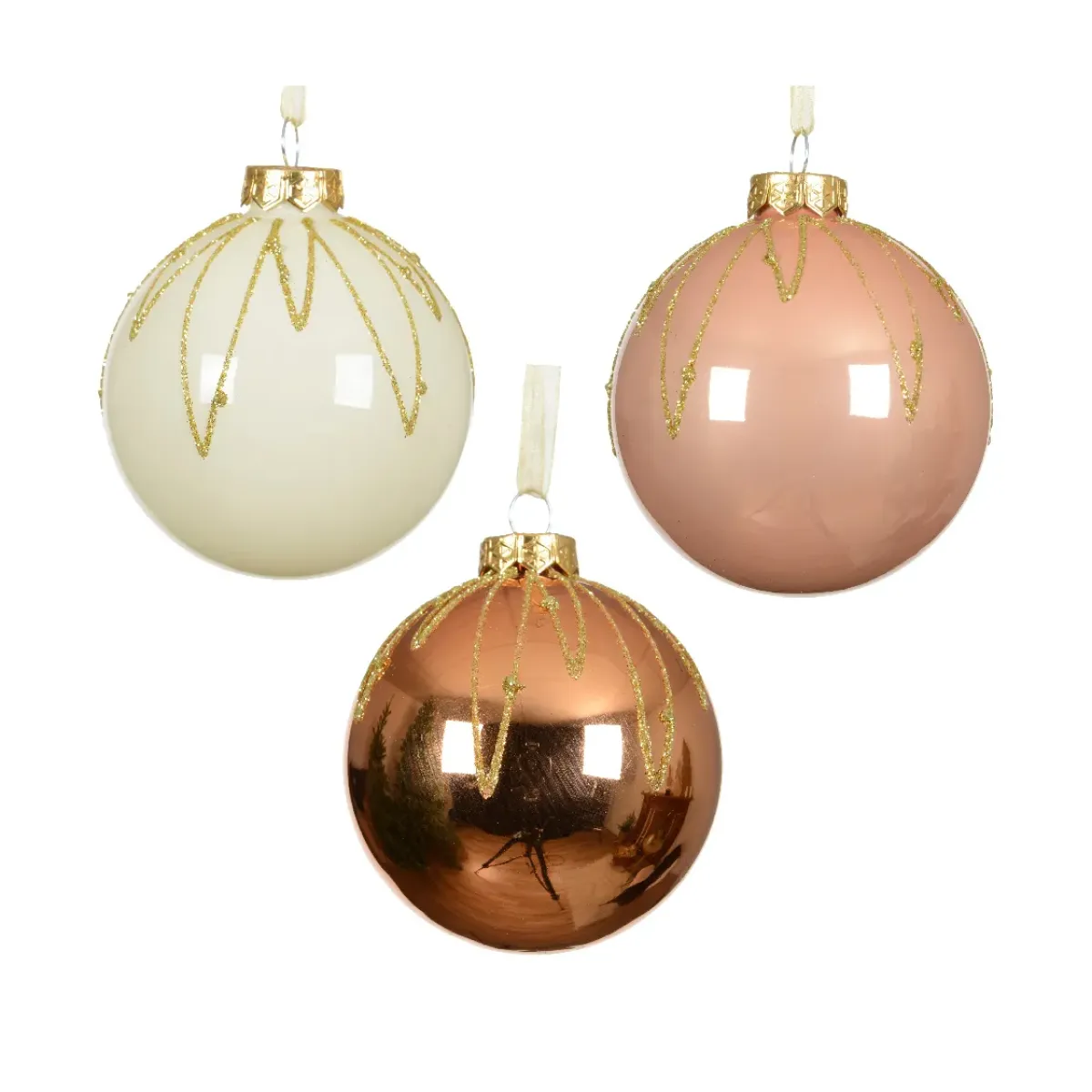 KAEMINGK Palline Di Natale-Set di 12 palline di Natale in vetro (D80 mm) chic , bianco lana e pesca