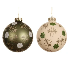 KAEMINGK Palline Di Natale-Set di 12 palline di Natale in vetro (D80 mm) Fiori Natura e bianco