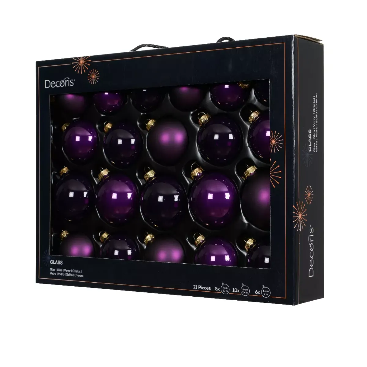 KAEMINGK Palline Di Natale-Set di 21 palline di Natale in vetro (D60 a 75 mm) Assortite Cristallo Fico