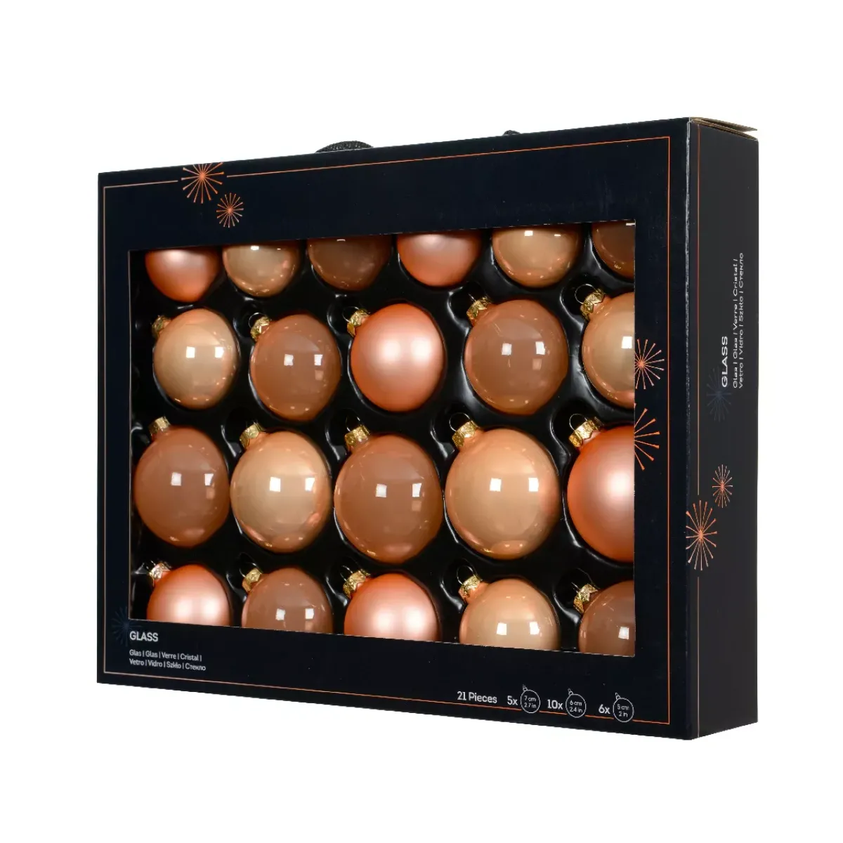 KAEMINGK Palline Di Natale-Set di 21 palline di Natale in vetro (D60 a 75 mm) Assortite Cristallo Pesca