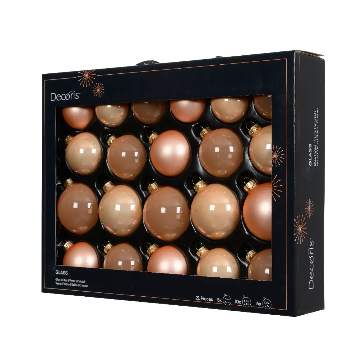 KAEMINGK Palline Di Natale-Set di 21 palline di Natale in vetro (D60 a 75 mm) Assortite Cristallo Pesca